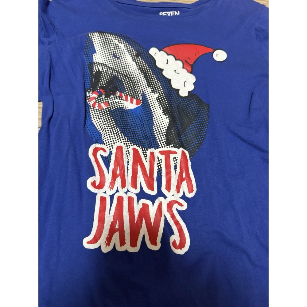 Seven Oaks Boys Christmas Shark Santa Jaws Size Xl 18‎ Graphic Tee Holiday Theme